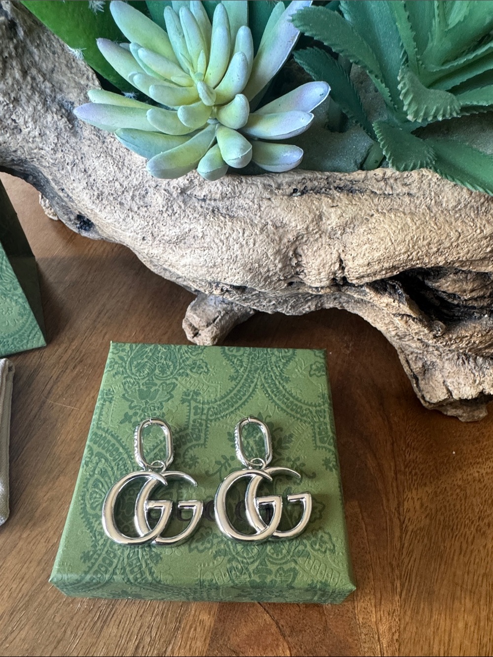 Silver Double-G Dangle Earrings - Luxe Logo Drop